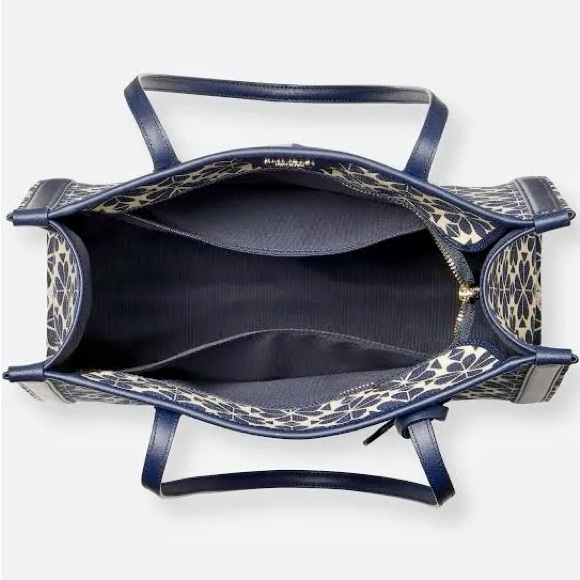 Kate Spade Blue Flower Jacquard Stripe Coated Canvas Large Market Tote - Picture 2 of 7